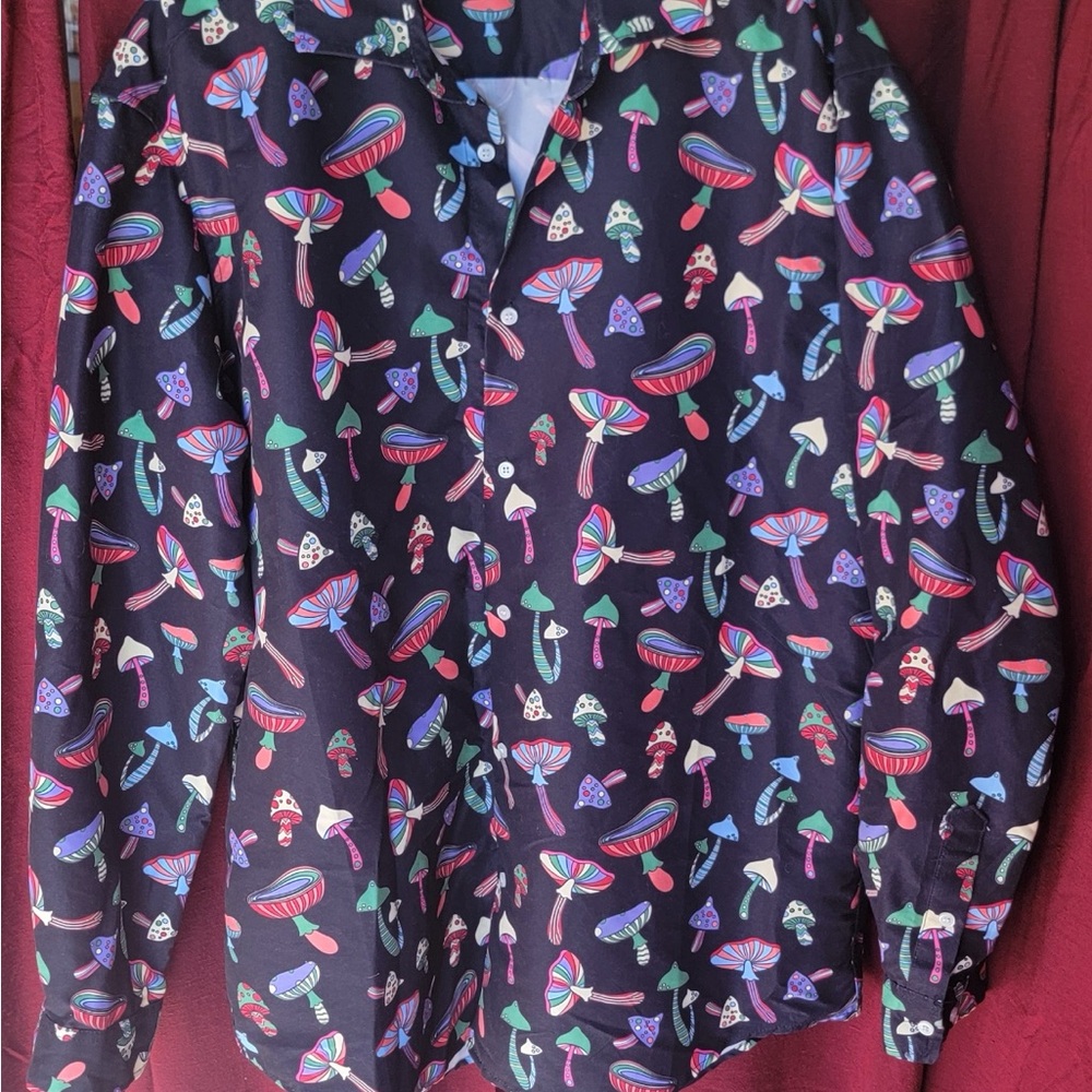 Spirit Men's Casual Button Down Shirt - Multicolor Mushroom Print